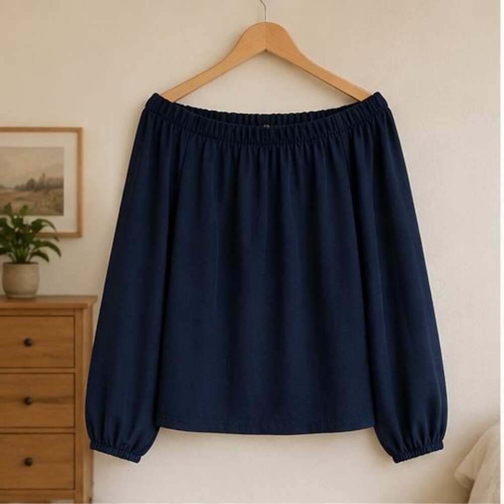 Navy Off Shoulder Balloon Top